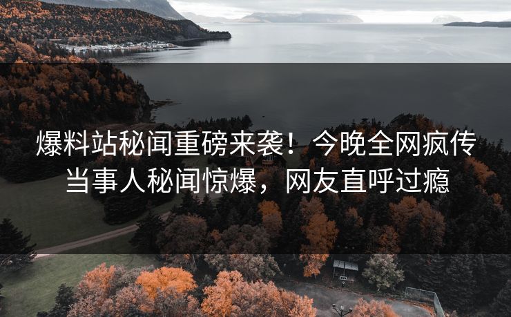 爆料站秘闻重磅来袭！今晚全网疯传当事人秘闻惊爆，网友直呼过瘾