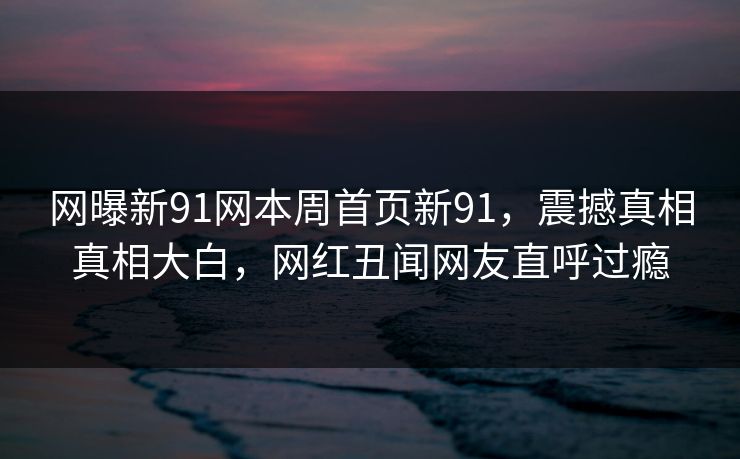 网曝新91网本周首页新91，震撼真相真相大白，网红丑闻网友直呼过瘾
